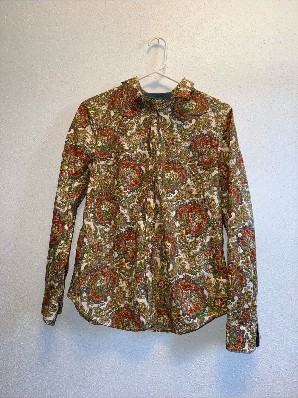 Talbots Men's Paisley Button-Down Shirt in Green, Orange, Brown, Cream
